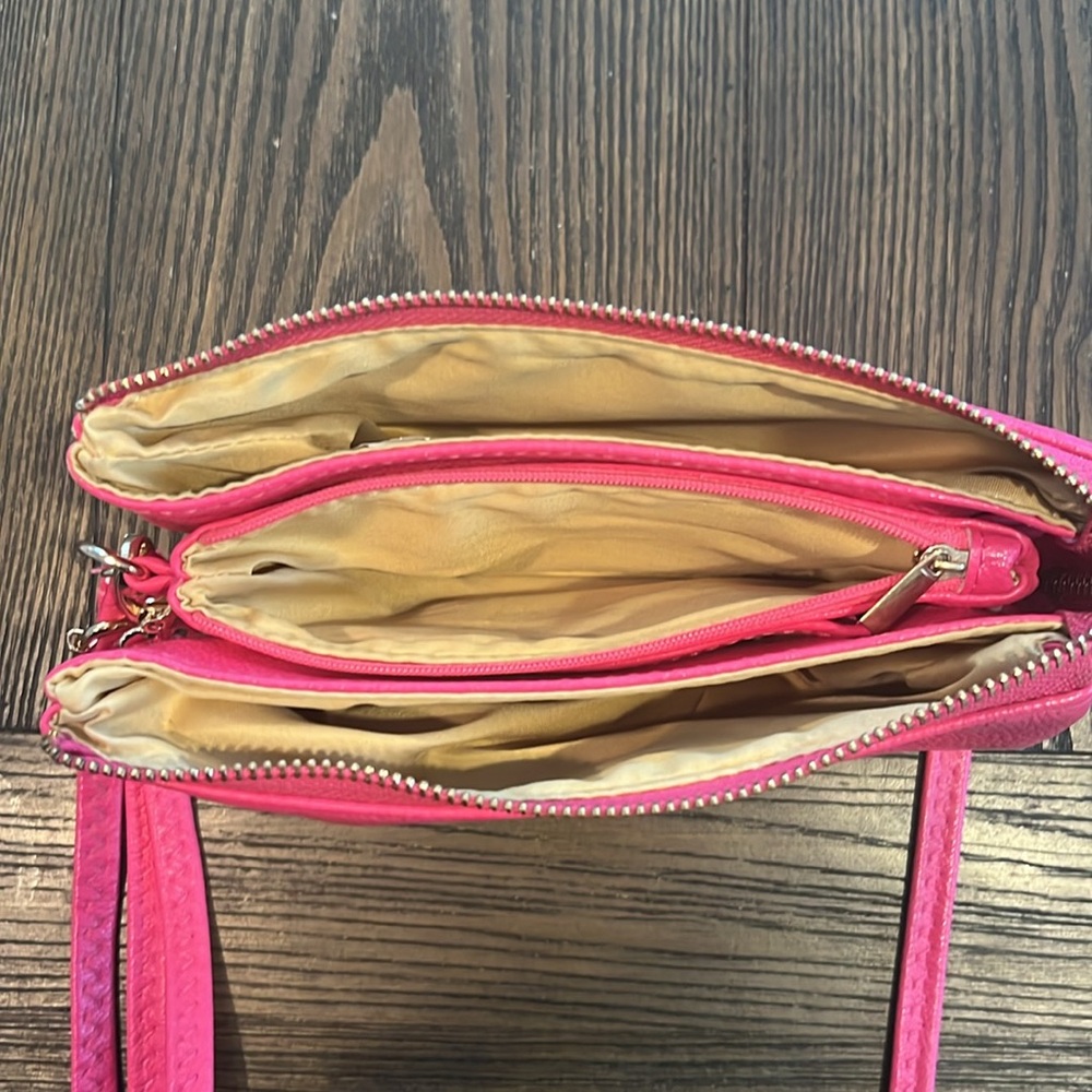 Hot Pink Pebbled Vegan Leather Crossbody Clutch Handbag - Picture 6 of 16